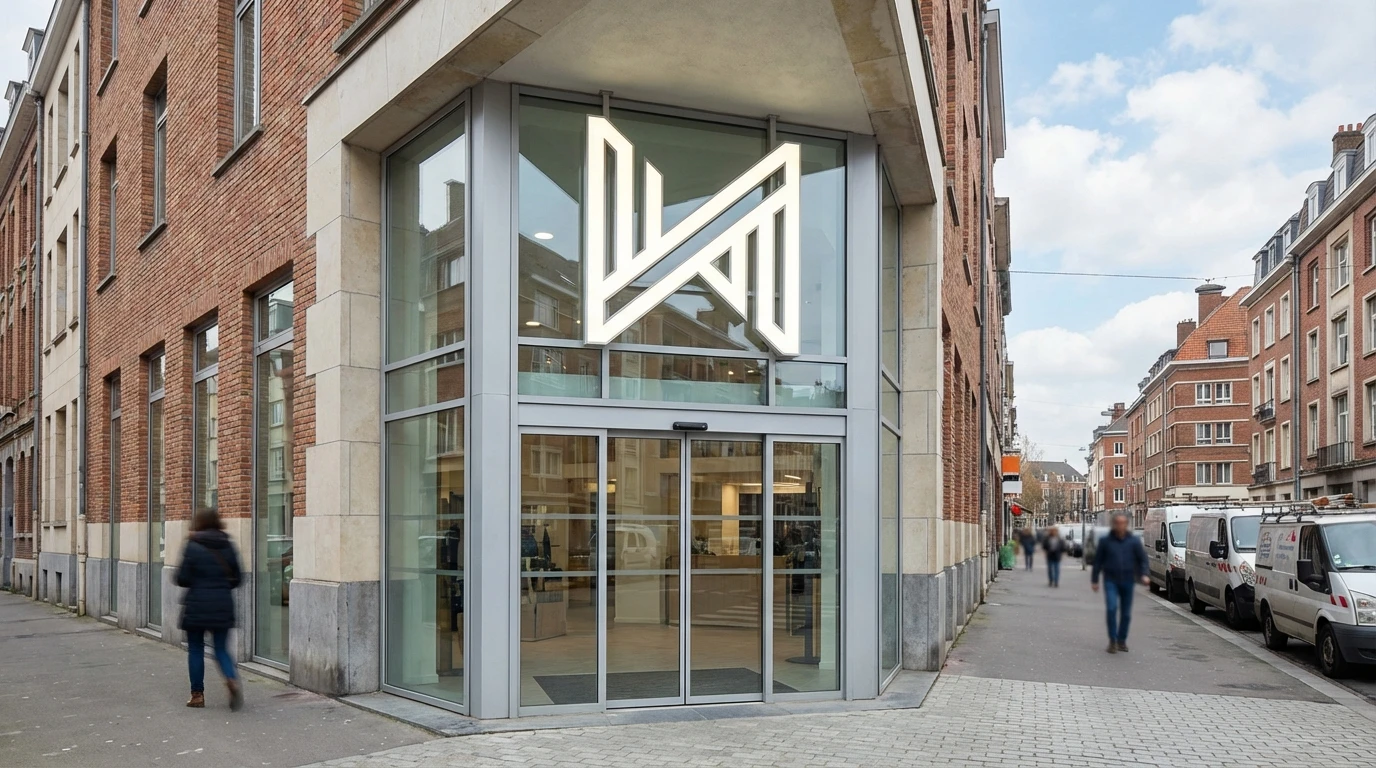 Photographie en plein jour d'une façade de commerce ou bâtiment professionnel avec une enseigne ou signalétique lumineuse bien visible, moderne et professionnelle, illustrant clairement le type de signalétique publicitaire que propose MAX 2 PUB. L'enseigne doit être le point focal principal de l'image.